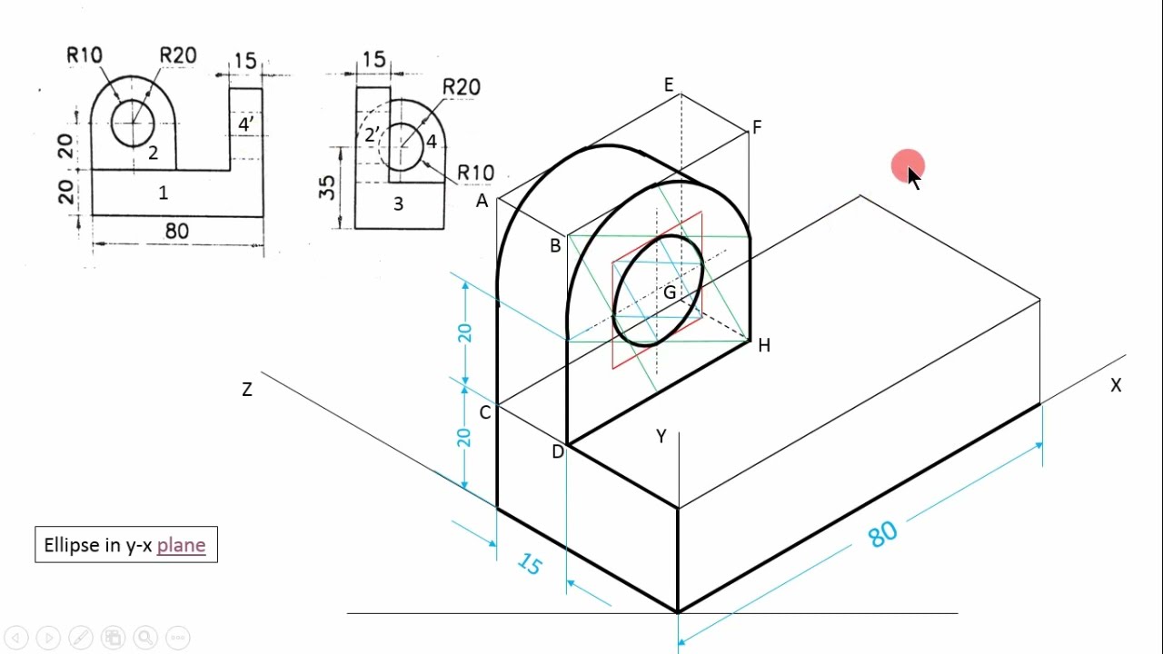 How to draw Isometric View of Engineering Objects from Orthographic Projections | Problem 5