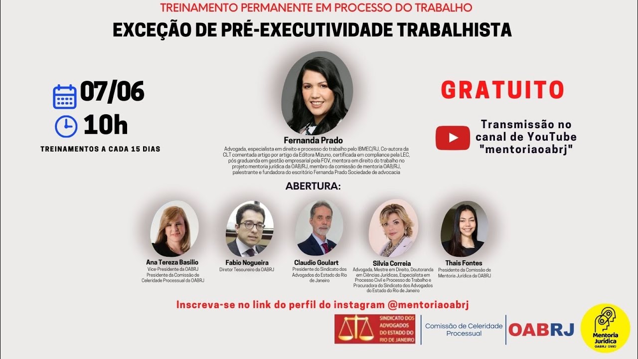 Exce&ccedil;&atilde;o de Pr&eacute;-Executividade Trabalhista - Treinamento em Processo do Trabalho - 07/06 - 10h