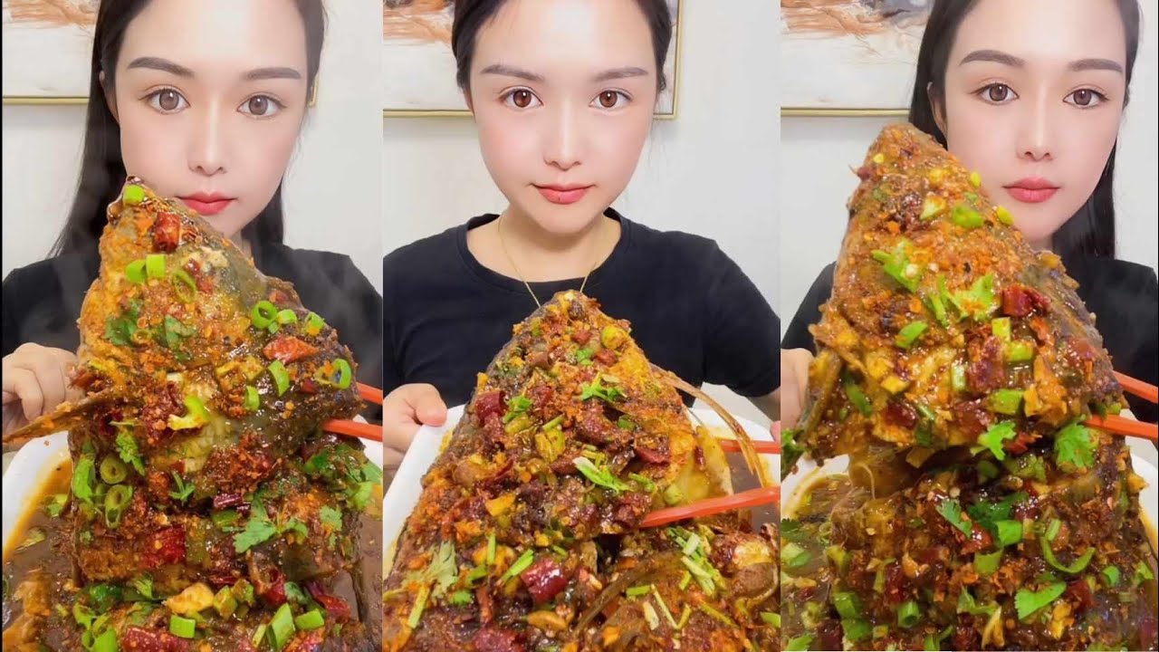 ASMR | Whole Fish Curry Eating Challenge | Eating Spicy Fish Fry | Chinese Fish Curry Eating Well