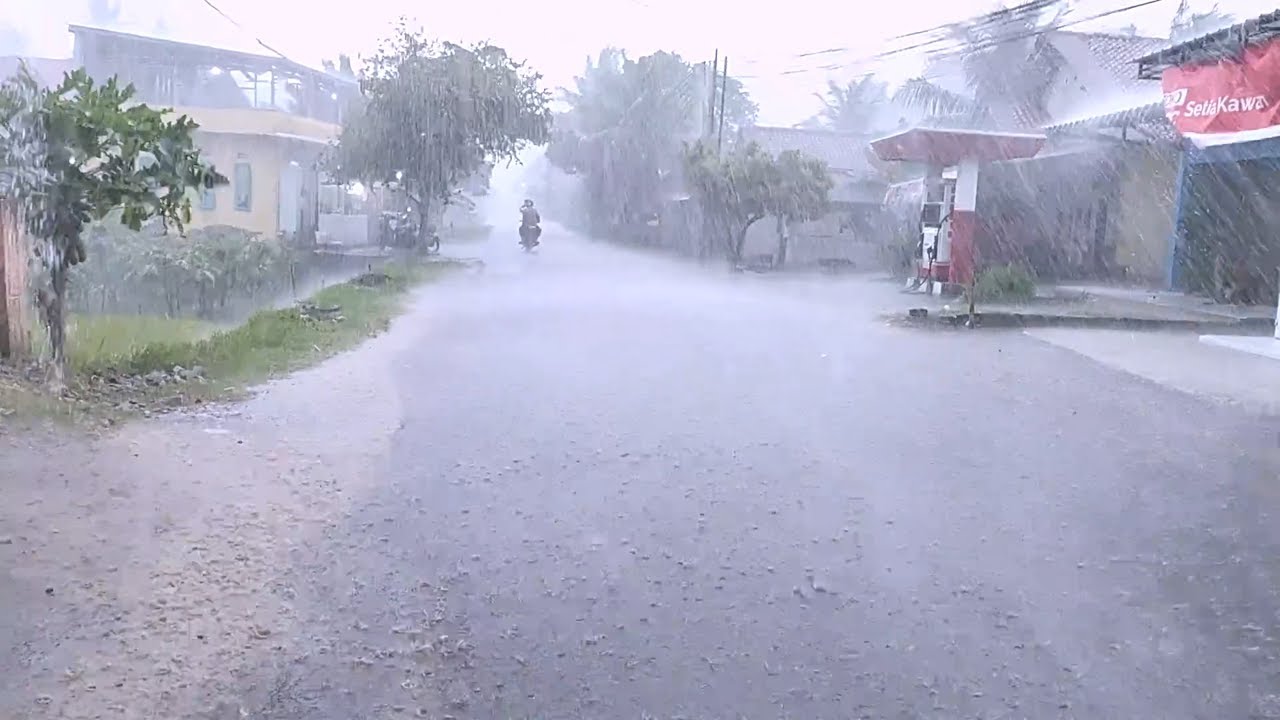Heavy Rain Walk in Silent Village with Powerful Wind and Rolling Thunder for Deep Sleep ASMR 4K Vid