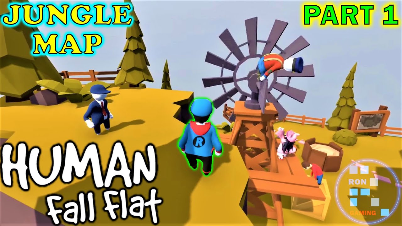 Human Fall Flat | We All Hanged In A Wheel In Jungle Map To Help Others - Funniest Game Ever