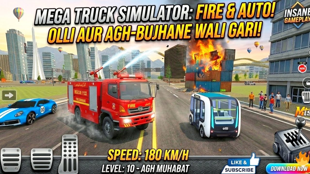 Air Balloon Ride 🚡 + Fire Truck Rescue 🔥 | Mega Truck Simulator Gameplay