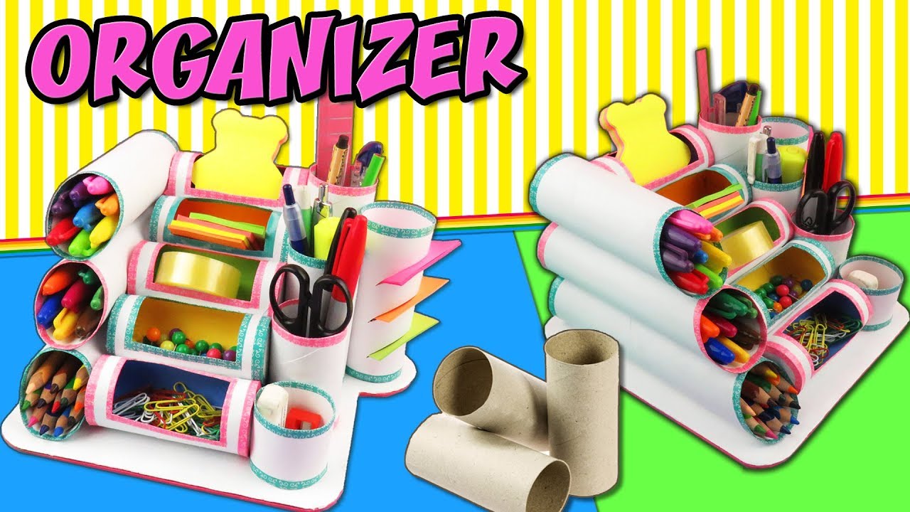 DIY MINI ORGANIZER WITH TOILET PAPER ROLLS - Back to School | aPasos Crafts DIY