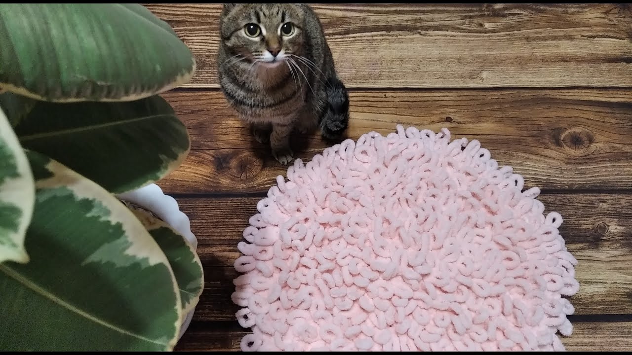 КРУГЛЫЙ КОВРИК из пряжи  Alize Puffy./КРУГЛЫЙ КОВРИК из пряжи  Alize Puffy.