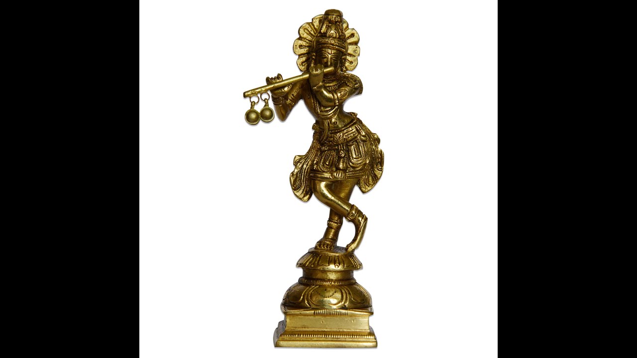 Hindu God Krishna Playing Murli Handmade Brass Statue