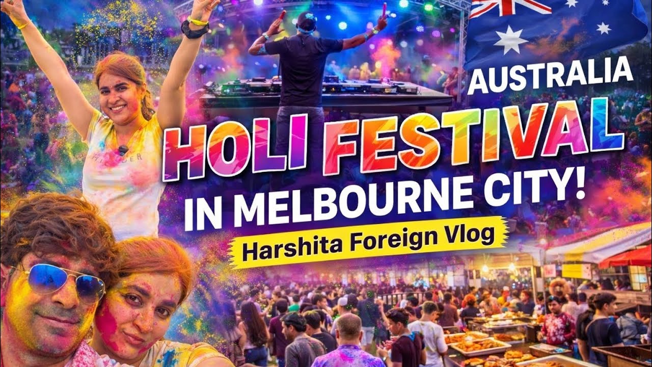 Holi Festival in Melbourne City 🇦🇺🌈 | Chole Bhature, Gola & Live DJ Madness! 💃🕺 #vlog #holi 