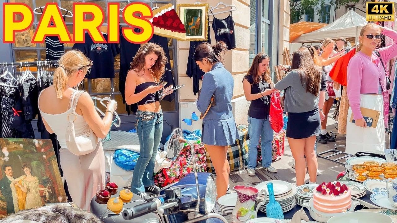 Paris, France 🇫🇷 Food & Flea Market PARADISE,  Paris Walk 4K