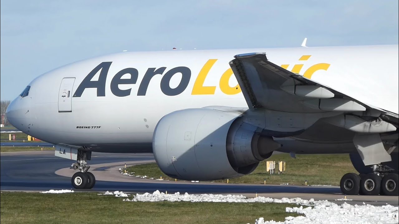 SUPER CLOSE UP Aerologic 777F Pushback & Take off with Great GE90 Startup!