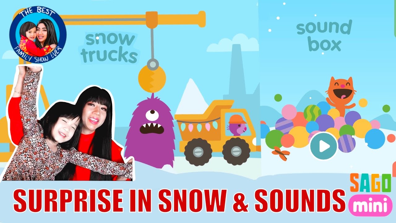 Sago Mini World Snow Trucks Surprise and Sound Box beats and animal guessing gameplay with Ella!