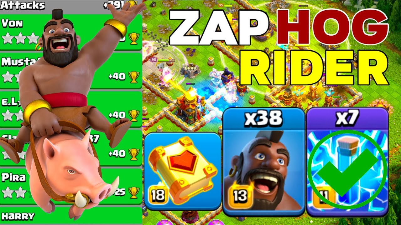 TH16 Zap Mass Hog Rider Crushing Legend League Attacks! Clash of Clans