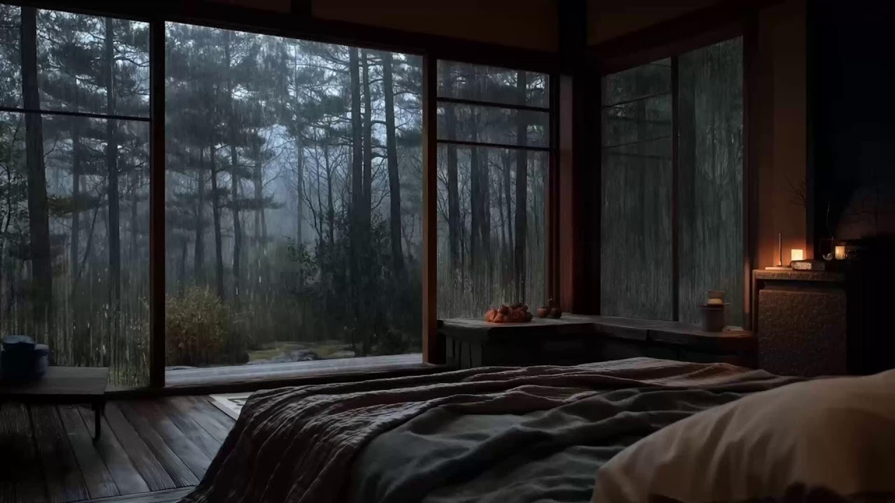 4K Night Rain with Jazz Music and Soft Jazz Rain on Window 📚 Study Room Late Night Productivity