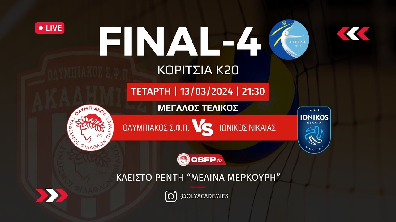 Ολυμπιακός ΣΦΠ - ΙΩΝΙΚΟΣ ΝΙΚΑΙΑΣ | Μεγάλος Τελικός F4 ΕΣΠΕΔΑ για Κορίτσια Κ20