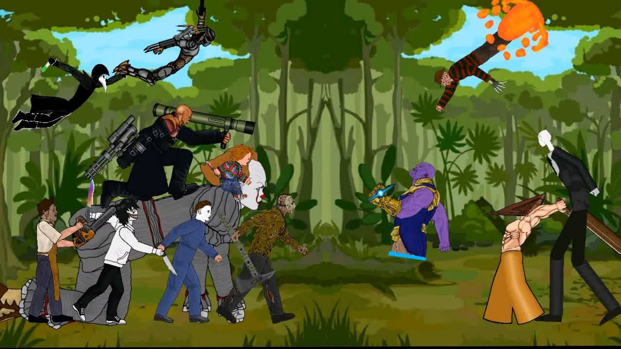 Thanos Vs SLENDERMAN, Jason, Freddy, Michael, Pennywise, Chucky, Nemesis, Pyramid Head, Jeff, Tyrant