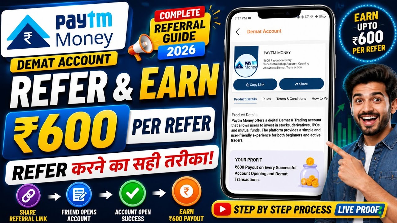 Paytm Money Refer & Earn ₹600 | Demat Account Referral Guide 2026 Step-by-Step