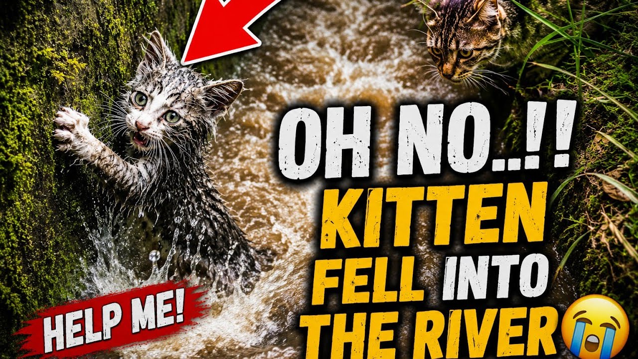 The kitten fell in the river