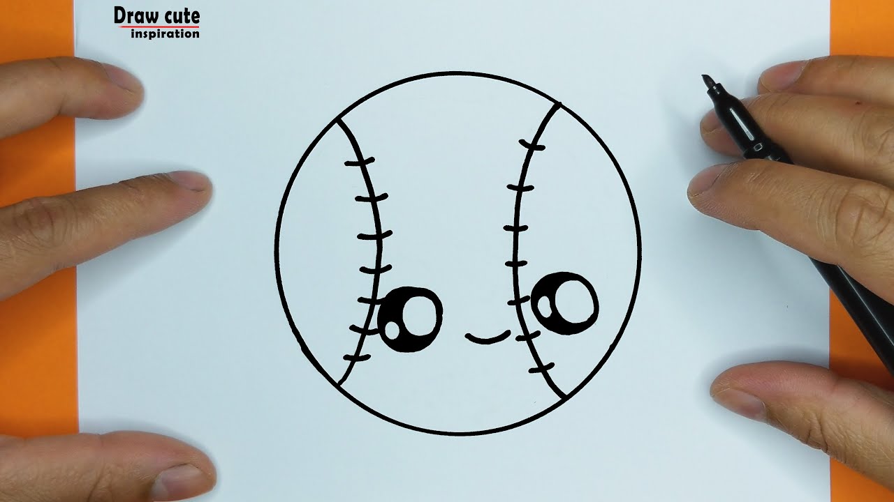 How to draw a cute Baseball, step by step, Draw cute inspiration