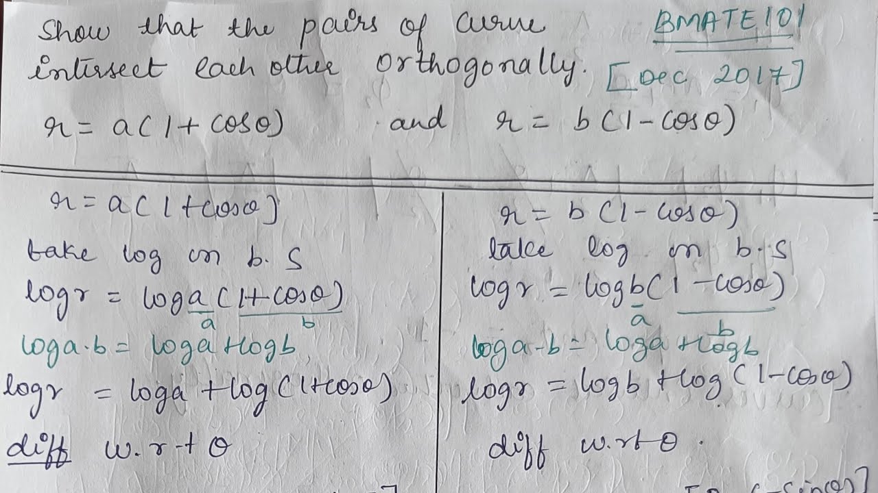 Pair of curves intersect eachother orthogonally r=a(1+cosθ) & r=b(1-cosθ)
