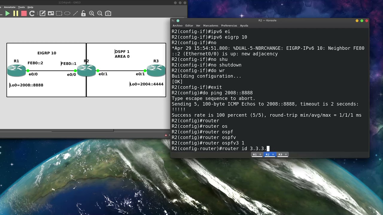 Redistribución de OSPF e EIGRP CON IPv6
