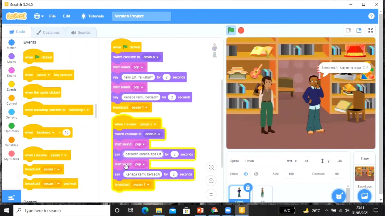 scratch create simple stories and dialogues