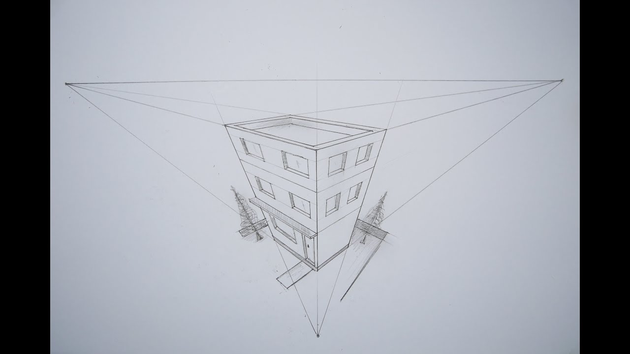 How To Draw Simple House in 3 Point Perspective