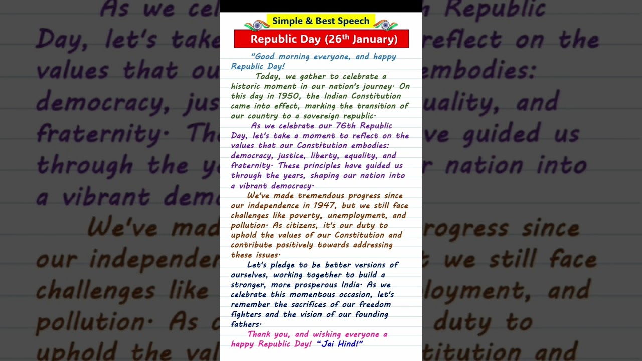 Republic Day Speech in English | 26th January Speech | #speech #republicday #26january