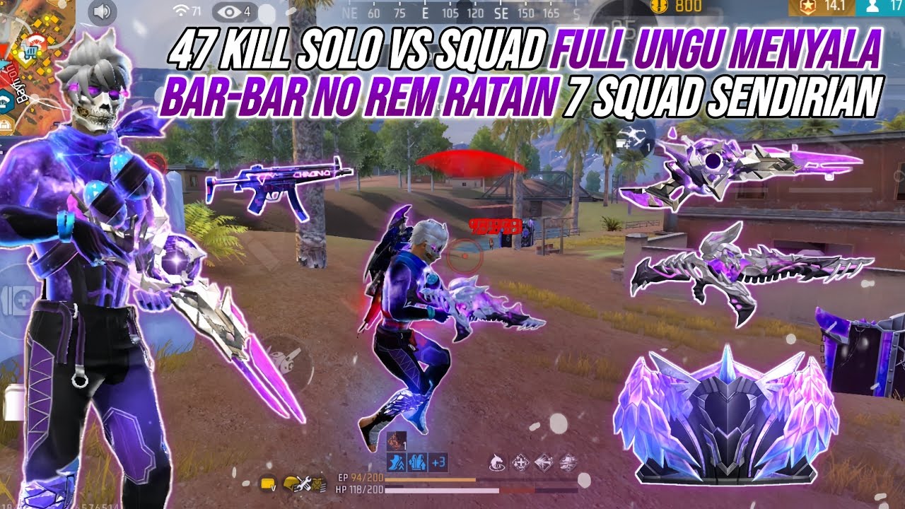 47 KILL SOLO VS SQUAD FULL UNGU MENYALA !!! BAR-BAR NO REM RATAIN 7 SQUAD SENDIRIAN DI 1 TEMPAT