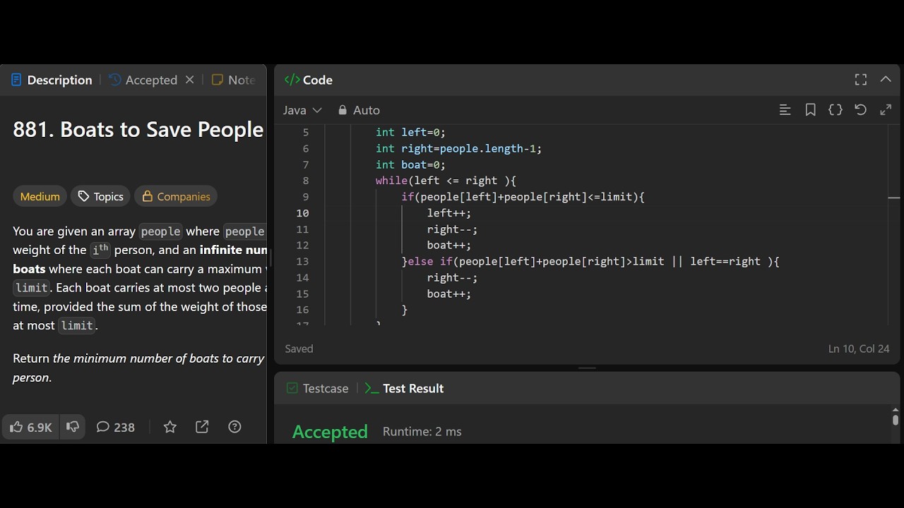 Boats to Save People LeetCode 881 | Full Solution with dry run and understanding | Greedy twoPointer