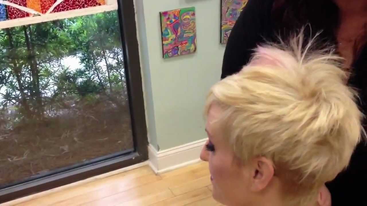 Blonde asymetric short haircut
