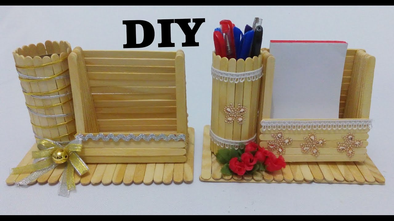 Como fazer porta recado e porta caneta com palitos de picolé