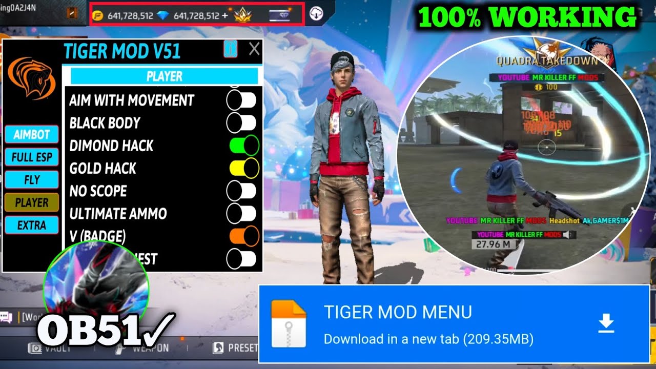 OB51 FREE FIRE MOD MENU 🔥 UNLIMITED DIAMOND HACK 🔥 FF MOD MENU APK 2025