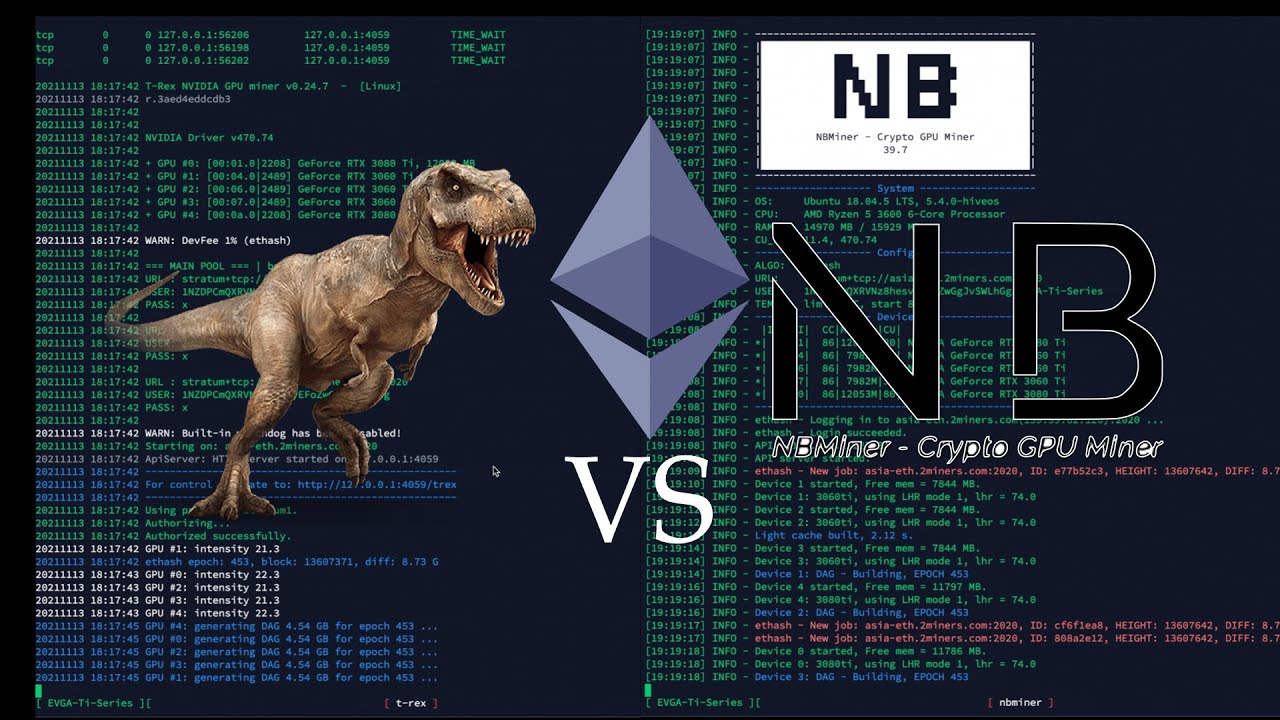 เปรียบเทียบโปรแกรมขุด T Rex miner 0.24.7 VS NB miner 39.7 สำหรับการ์จอ LHR