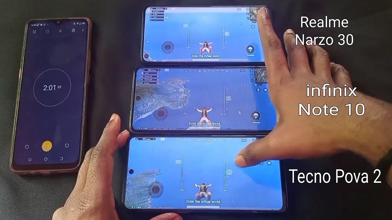 Tecno Pova 2 Vs Infinix Note 10 Vs Realme Narzo 30 BGMI Battery Drain Test ( 100 To 0% )