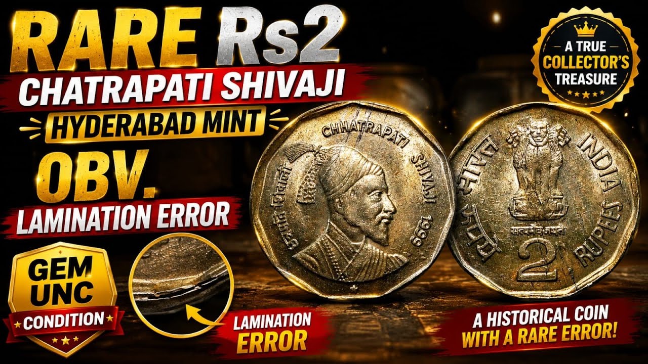 🔥 Rare ₹2 Chhatrapati Shivaji Coin | Hyderabad Mint | Obverse Lamination Error | Gem UNC