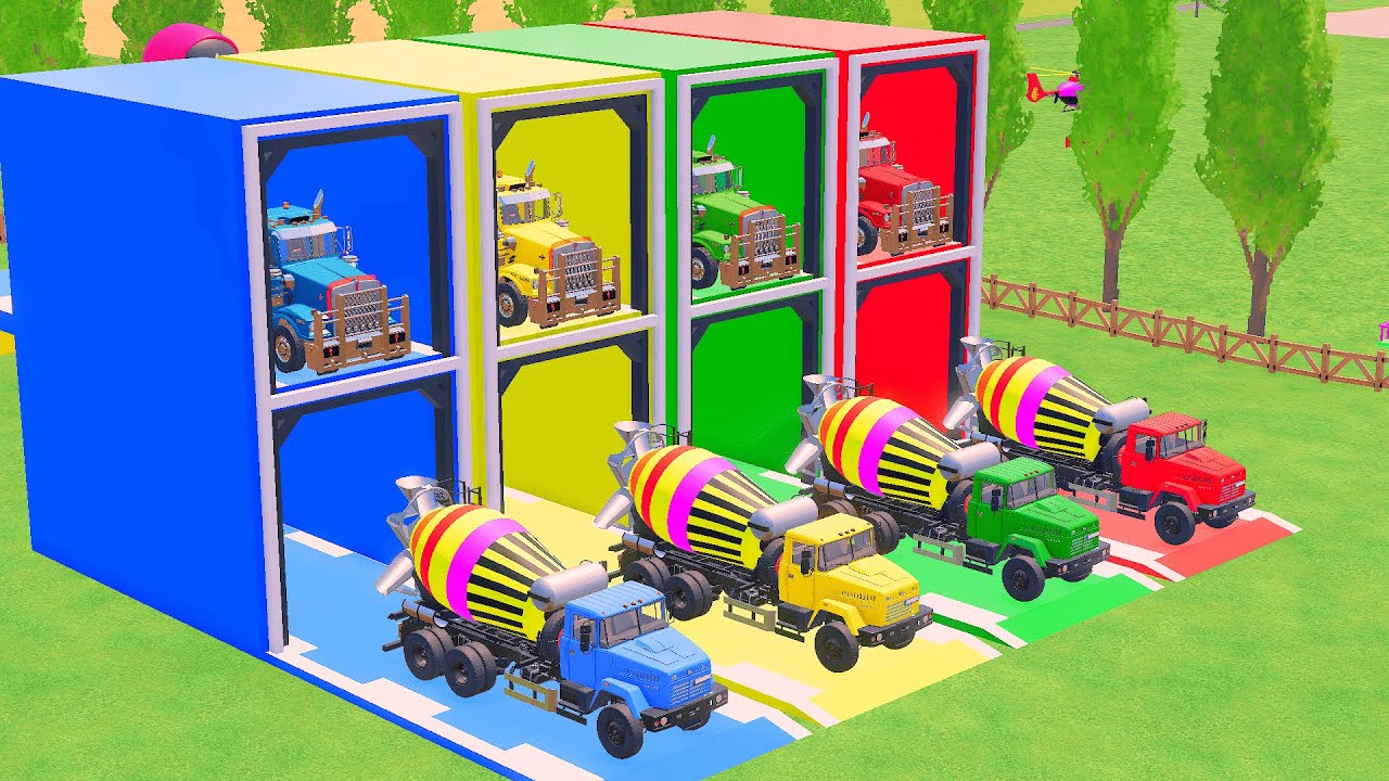 Garage with Colors  -ALL MIXER TRUCK WITH FLATBED TRAILER TRUCK, VOLVO,INTERNATIONAL   FS22