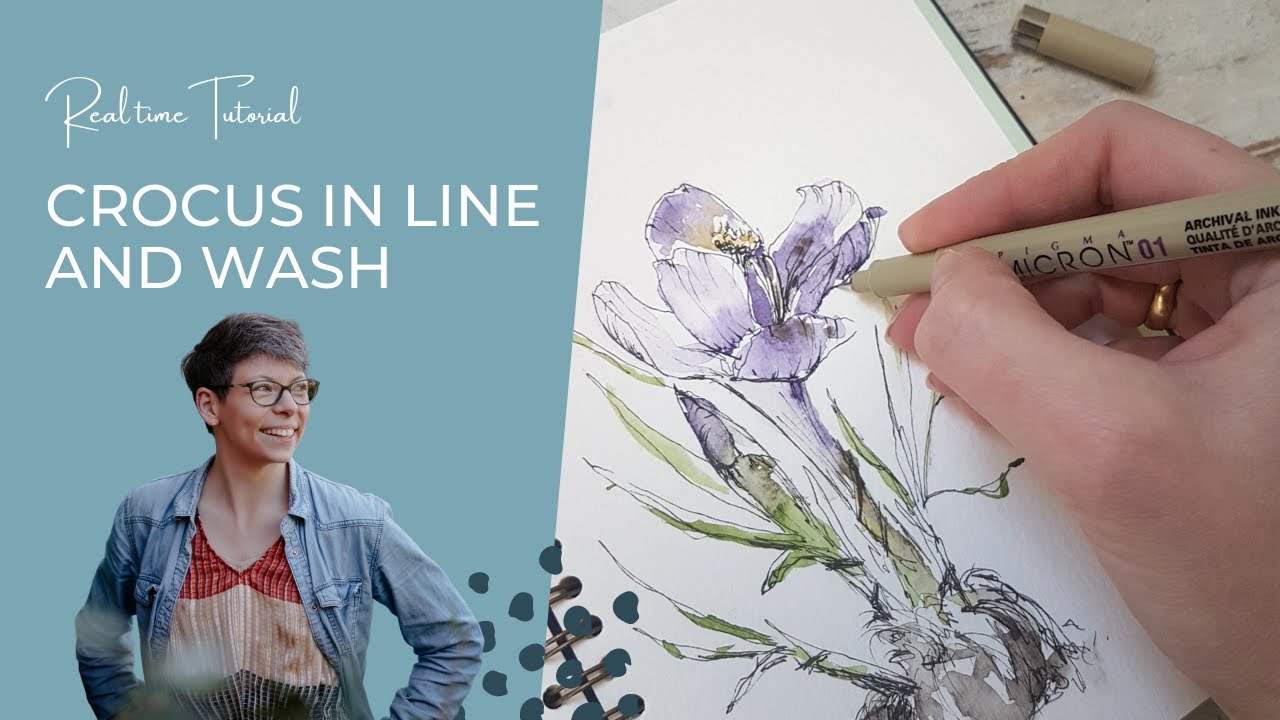 Crocus in Line and Wash | Realtime | Fineliner and Watercolor