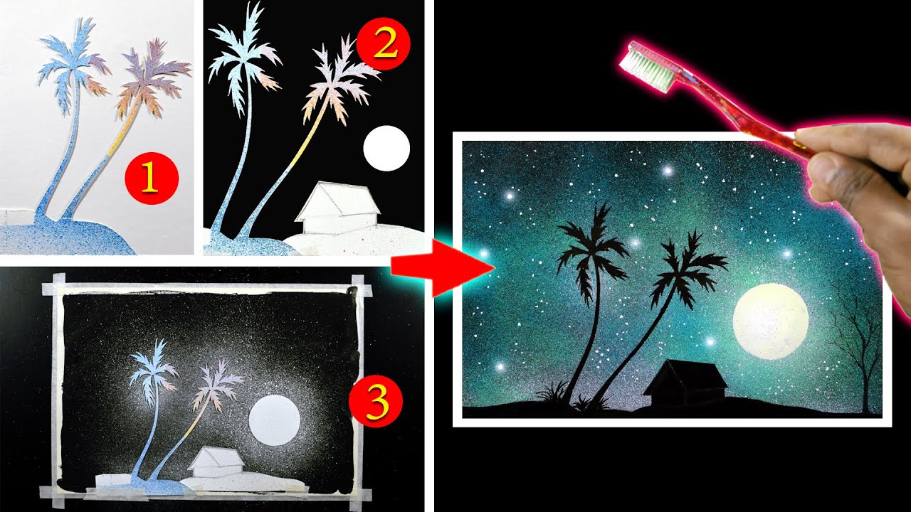 Toothbrush Painting Village / Easy Water Color Painting Technique