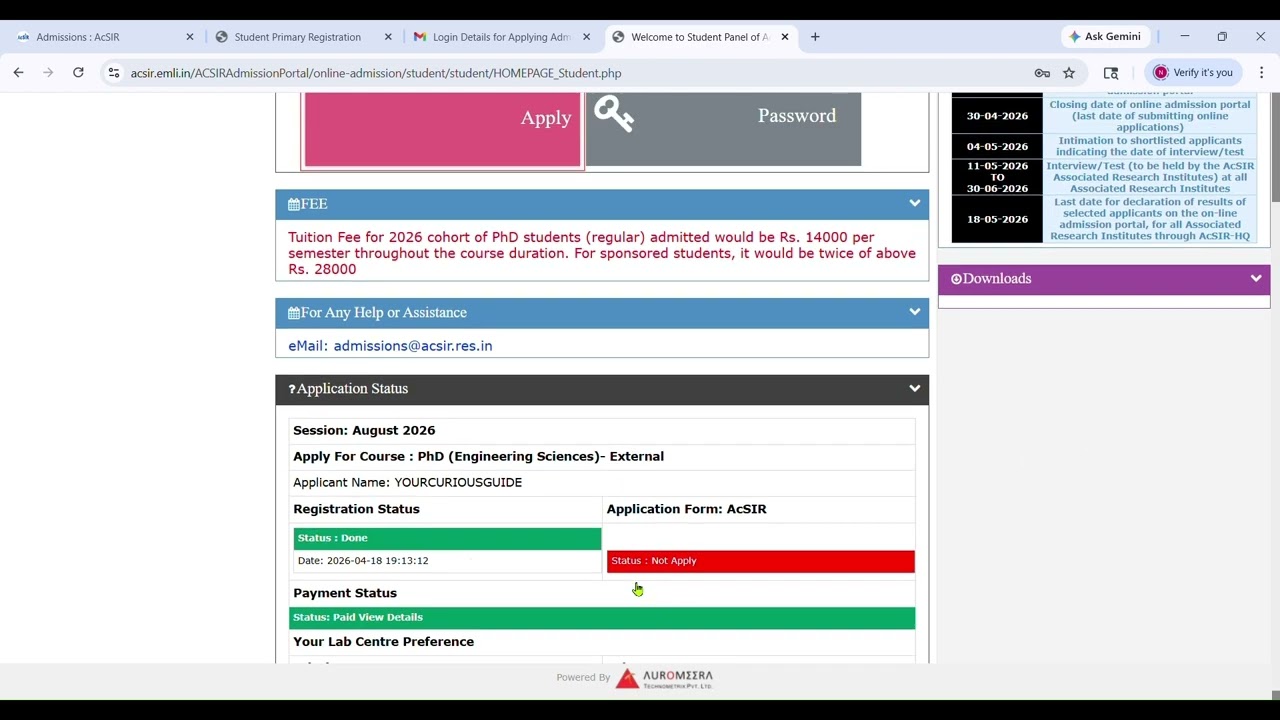AcSIR PhD application form filling steps (2026)
