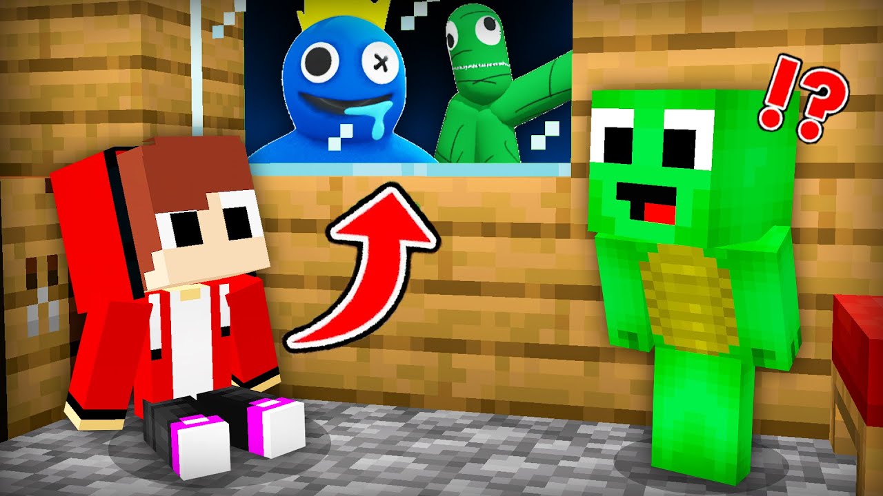 Малыш Майки и малыш Джей-Джей сбегают от страшных радужных друзей в Minecraft! (Maizen Mazien Mizen)