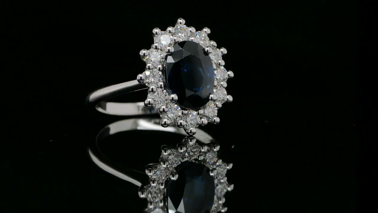 2.36ct Sapphire and Diamond Ring in 18k White Gold - Orogem Jewelers