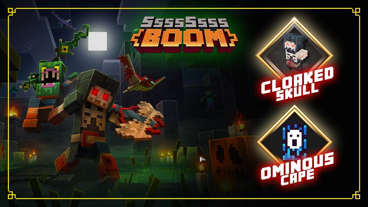 Cloaked Skull Armor Weapon Drop & Ominous Cape | Minecraft Dungeons Spooky Fall 2022 Event