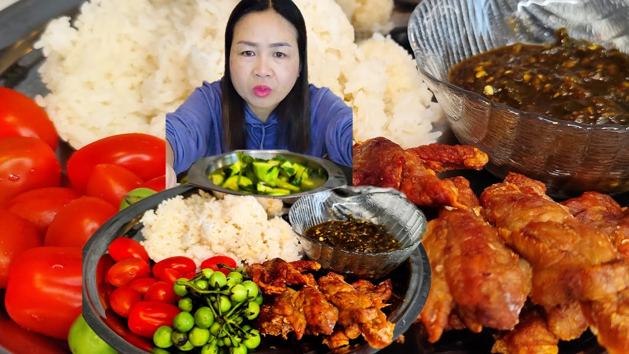 กินข้าวเช้ากับหมูปิ้งแห้งๆกับแจ่วพริกดิบคั่วพร้อต้มซุปบบวมจ้า