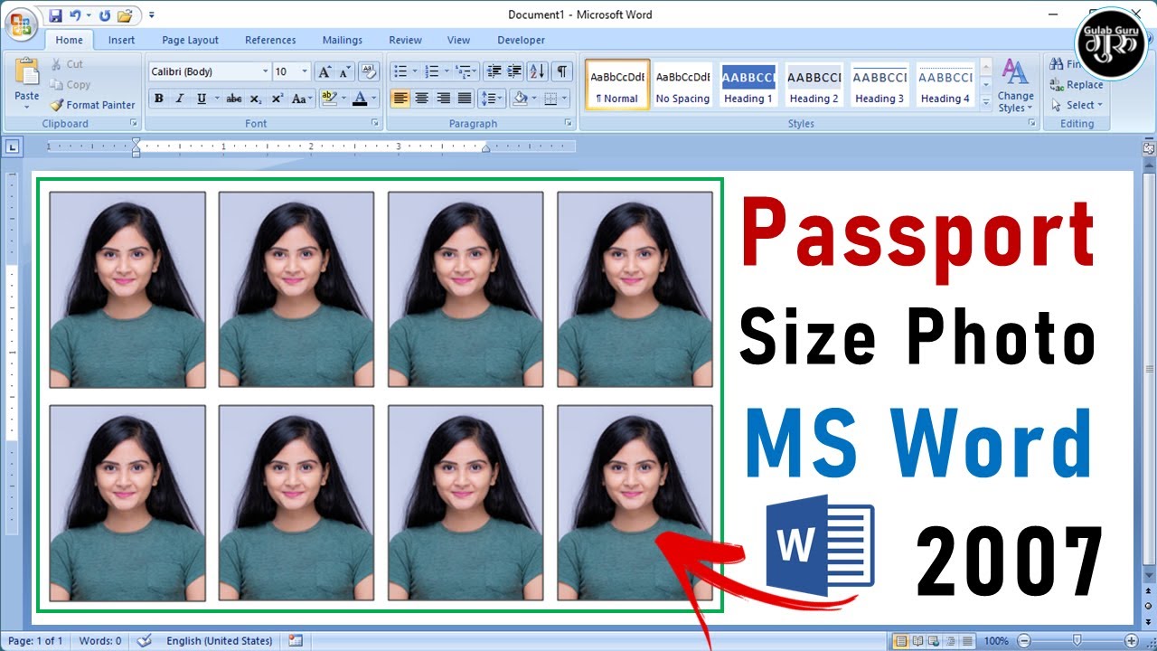 How to make passport size photo in Microsoft word 2007 | Passport size photo kaise banaye (हिंदी)