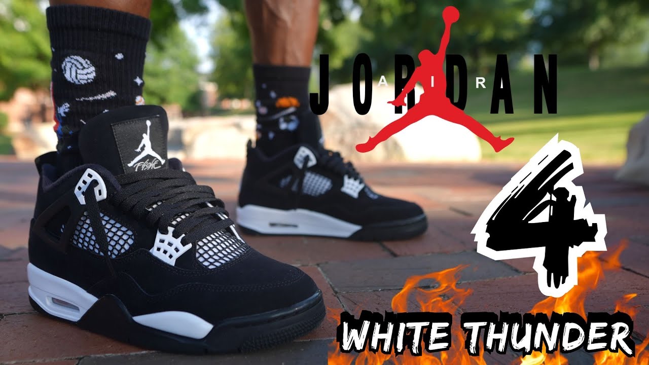 MUST WATCH!! NON OG OF THE YEAR?! JORDAN 4 WHITE THUNDER DETAILED REVIEW & ON FEET W LACE SWAPS!!