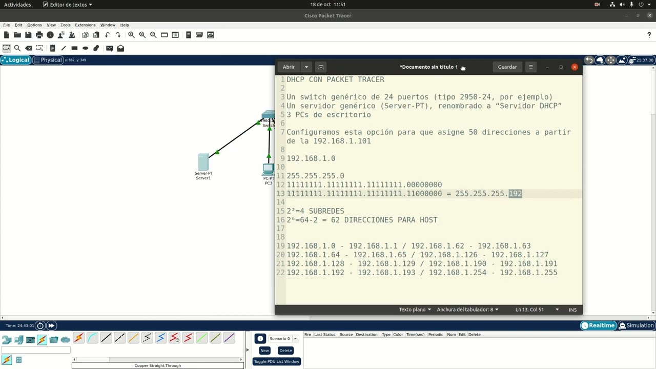Servicios en Red - Servidor DHCP con CISCO Packet Tracer