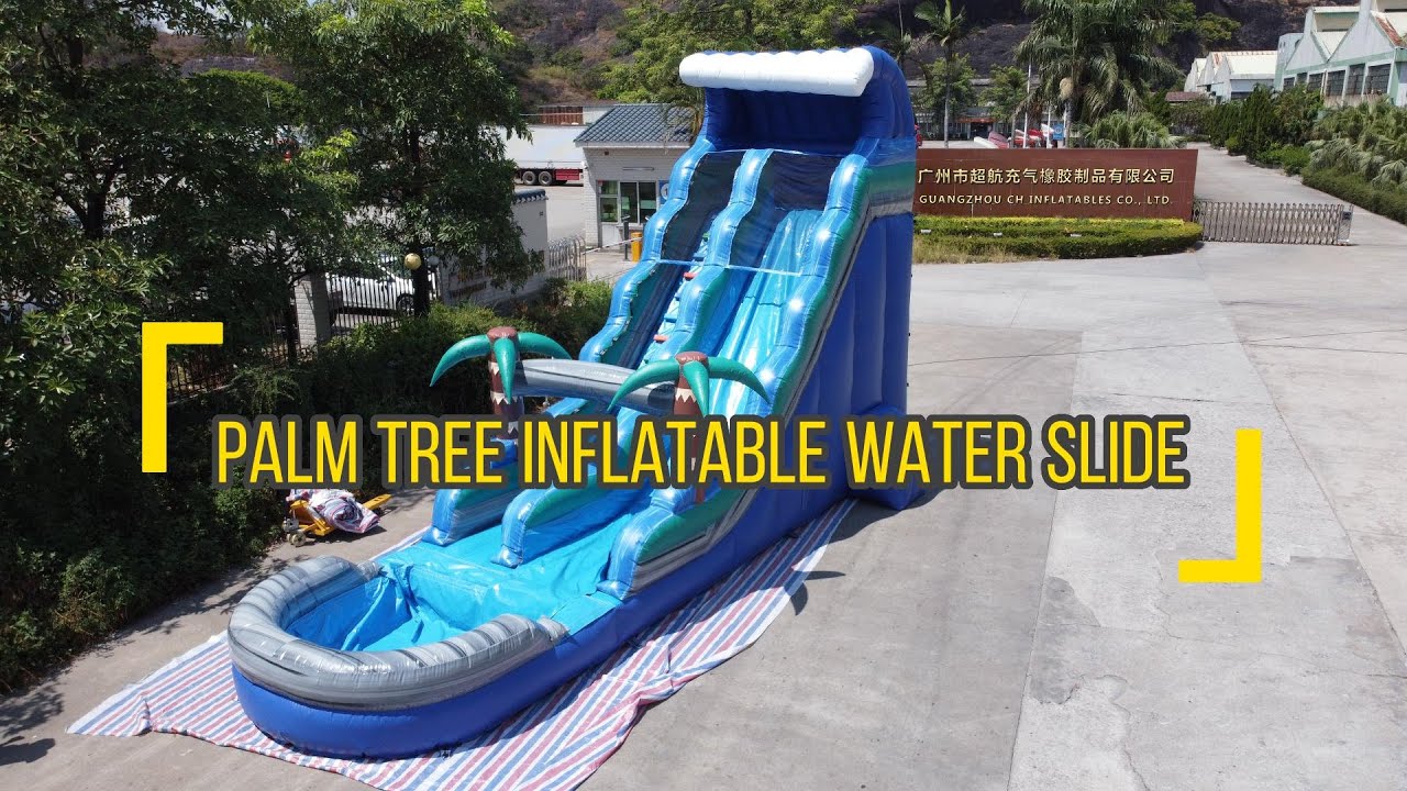 CH Inflatable |22FT Tropical Palm Tree Inflatable Water Slide Into A Pool