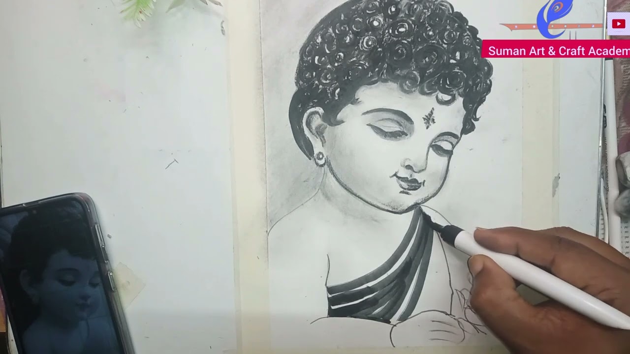 Lord Buddha Pencil Shedding Drawing # Learn With Peace Full Tutorial painting