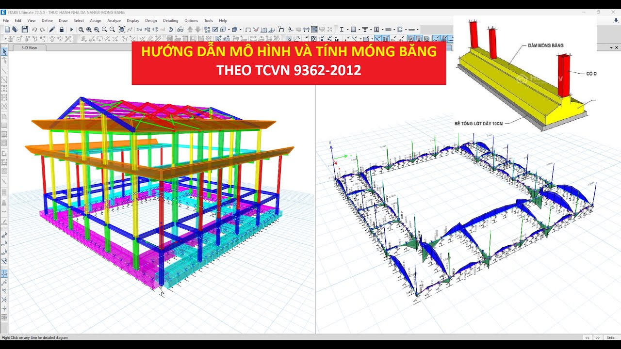 Hướng dẫn mô hình và tính toán móng băng theo TCVN 9362-2012