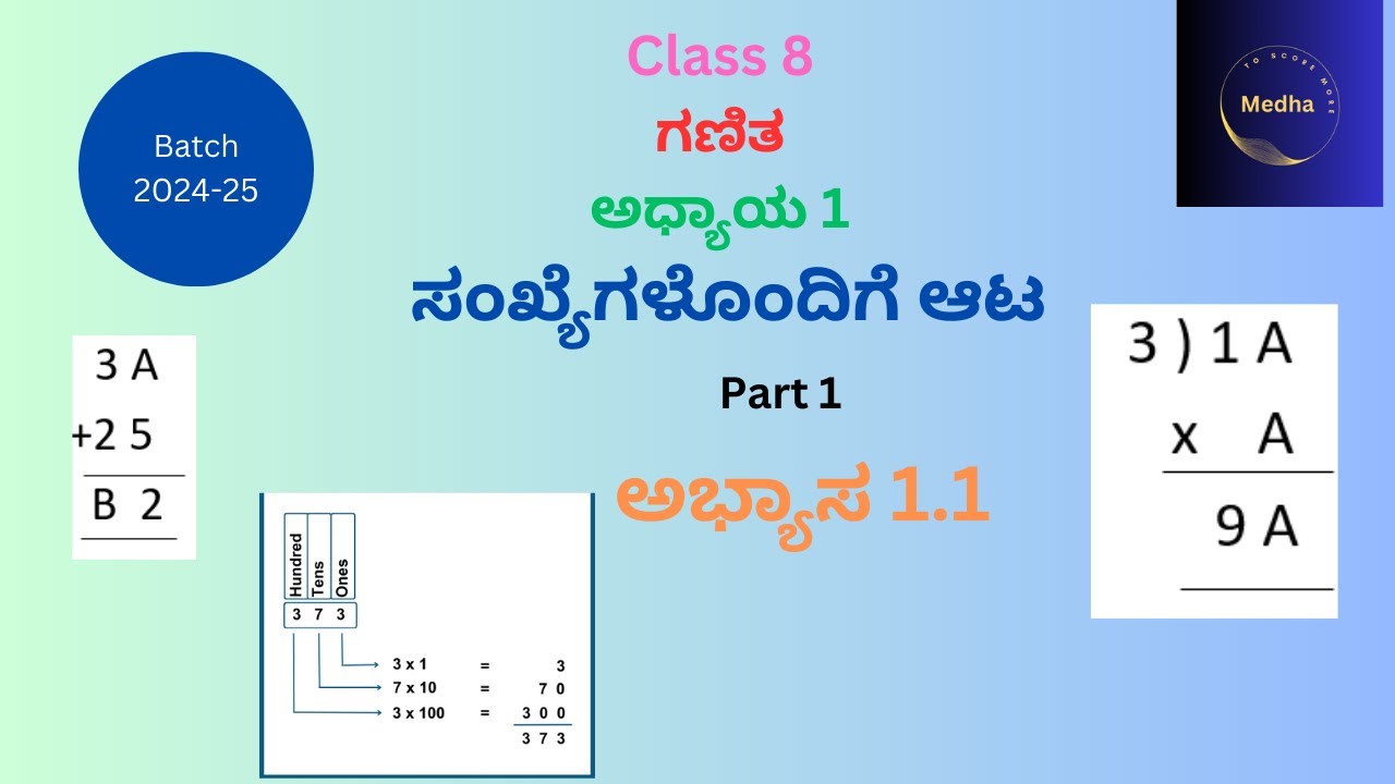 Class 8 | ಗಣಿತ |ಅಧ್ಯಾಯ 1 |ಸಂಖ್ಯೆಗಳೊಂದಿಗೆ ಆಟ | part 1 |ಅಭ್ಯಾಸ 1.1