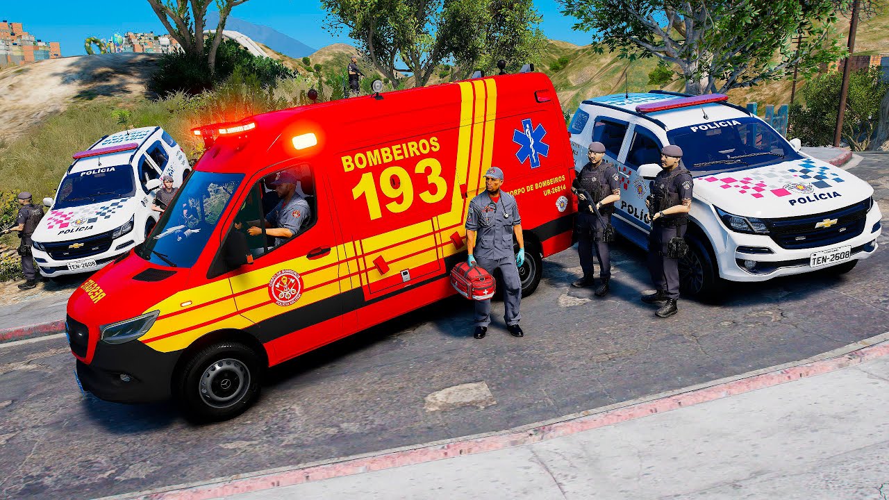 DESLOCAMENTO E RESGATE - POLICIAL BALEADO | GTA 5 EMERGÊNCIA 24 HORAS