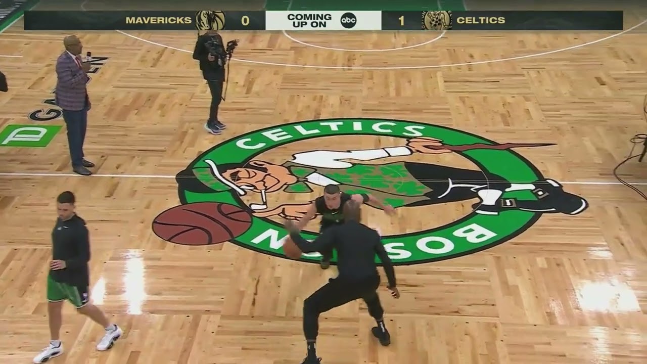 NBA BASKETBALL PLAYER PAYTON PRITCHARD WARMING UP ON COURT PREGAME NBA FINALS GAME 2-6.9.24